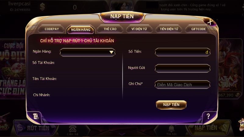 Hướng dẫn nạp tiền vào tài khoản BOSSFUN